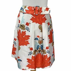 Talbots 4P Big Orange Floral Silk A-Line Skirt New